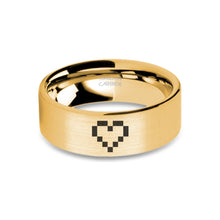 Load image into Gallery viewer, 8-bit Love Heart Gamer Engraved Brushed Yellow Gold Tungsten Ring