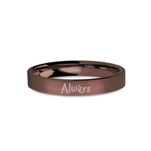 Load image into Gallery viewer, HP Always Wizard Engraved Rustic Brushed Brown Tungsten Ring