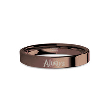 Load image into Gallery viewer, Always Wizard Font Engraved Polished Brown Tungsten Wedding Band