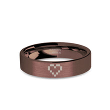 Load image into Gallery viewer, 8-bit Heart Symbol Engraved Brushed Brown Tungsten Wedding Band