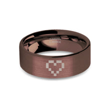 Load image into Gallery viewer, 8-bit Heart Symbol Engraved Brushed Brown Tungsten Wedding Band