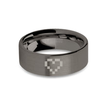 Load image into Gallery viewer, Gamer Wedding Ring 8-bit Heart Engraved Brushed Gunmetal Tungsten
