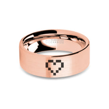 Load image into Gallery viewer, 8-bit Heart HP Icon Laser Engraved Brushed Rose Gold Tungsten Ring