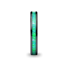 Load image into Gallery viewer, Aqua Teal Green Opal Inlay Women's Black Ceramic Ring