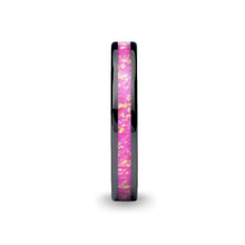 Load image into Gallery viewer, Lush Hot Pink Opal Inlay Black Ceramic Wedding Band for Women