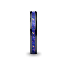 Load image into Gallery viewer, Dark Blue Pink Flake Opal Inlay Black Ceramic Wedding Ring