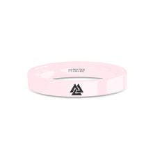 Load image into Gallery viewer, Viking Valknut Triquetra Knot Engraved Pink Ceramic Wedding Band