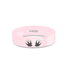 Load image into Gallery viewer, Swallow Birds Laser Engraved Pink Ceramic Wedding Ring, Polished