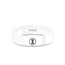 Load image into Gallery viewer, Black Widow Spider Hourglass Emblem White Ceramic Wedding Band