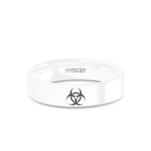 Load image into Gallery viewer, Zombie Biohazard Sign Laser Engraved White Ceramic Wedding Ring