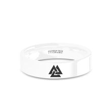 Load image into Gallery viewer, Viking Valknut Triquetra Triangles Engraved White Ceramic Ring