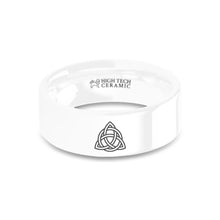 Load image into Gallery viewer, Celtic Trinity Triquetra Engraved White Ceramic Wedding Band