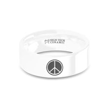 Load image into Gallery viewer, Peace Sign Icon Laser Engraved White Ceramic Wedding Ring