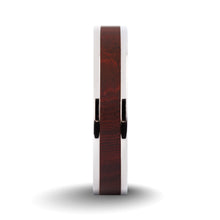 Load image into Gallery viewer, Dark Red Sandalwood Wood Inlay Silver Titanium Wedding Ring
