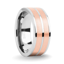 Load image into Gallery viewer, Brushed Rose Gold Tungsten Carbide Inlay Silver Titanium Wedding Ring
