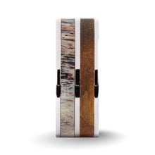 Load image into Gallery viewer, Exotic Bocote Wood Antler Inlay Silver Titanium Wedding Ring