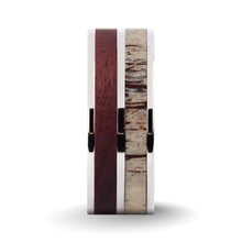 Load image into Gallery viewer, Deep Purpleheart Wood, Deer Antler Inlay Titanium Wedding Ring