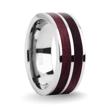 Load image into Gallery viewer, Deep Purpleheart Wood Inlay Silver Titanium Wedding Ring