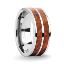 Load image into Gallery viewer, Elegant Rosewood Burl Wood Inlay Silver Titanium Wedding Ring