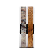 Load image into Gallery viewer, Whiskey Barrel Wood and Real Antler Inlay Titanium Wedding Ring