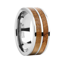 Load image into Gallery viewer, Real Whiskey Barrel Oak Wood Twin Inlay Titanium Wedding Ring
