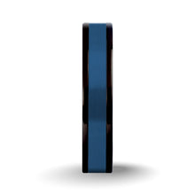 Load image into Gallery viewer, Brushed Blue Tungsten Carbide Inlay Black Titanium Wedding Ring
