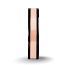Load image into Gallery viewer, Brushed Rose Gold Tungsten Carbide Inlay Black Titanium Wedding Ring