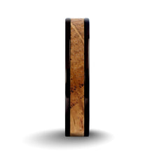 Load image into Gallery viewer, Real Whiskey Barrel Wood Twin Inlay Black Titanium Wedding Band