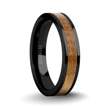 Load image into Gallery viewer, Real Whiskey Barrel Wood Twin Inlay Black Titanium Wedding Band