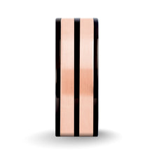 Load image into Gallery viewer, Brushed Rose Gold Tungsten Carbide Inlay Black Titanium Wedding Ring