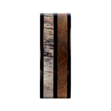 Load image into Gallery viewer, Koa Wood, Real Deer Antler Inlay Black Titanium Wedding Band