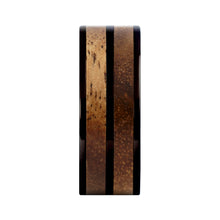 Load image into Gallery viewer, Rare Koa Wood Twin Inlay Black Titanium Men's Wedding Ring