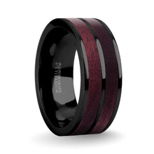 Load image into Gallery viewer, Deep Purpleheart Wood Inlay Black Titanium Wedding Ring