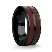 Load image into Gallery viewer, Dark Red Sandalwood Wood Inlay Black Titanium Wedding Ring
