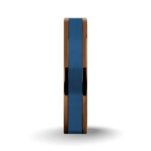 Load image into Gallery viewer, Brushed Blue Tungsten Carbide Inlay Brown Titanium Wedding Ring