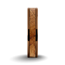 Load image into Gallery viewer, Real Whiskey Barrel Wood Twin Inlay Brown Titanium Wedding Ring