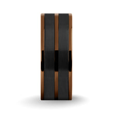 Load image into Gallery viewer, Rustic Brown Titanium Wedding Band with Black Ceramic Inlay