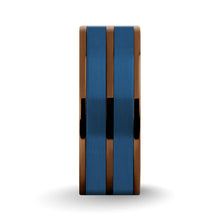 Load image into Gallery viewer, Brushed Blue Tungsten Carbide Inlay Brown Titanium Wedding Ring
