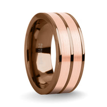 Load image into Gallery viewer, Brushed Rose Gold Tungsten Carbide Inlay Brown Titanium Wedding Ring