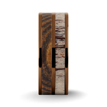 Load image into Gallery viewer, Exotic Bocote Wood Antler Inlay Brown Titanium Wedding Ring