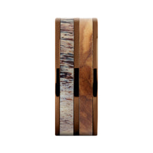 Load image into Gallery viewer, Olive Wood, Real Natural Antler Inlay Brown Titanium Wedding Band