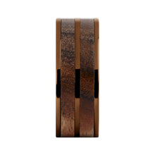 Load image into Gallery viewer, Exotic Dark Walnut Wood Twin Inlay Brown Titanium Wedding Ring