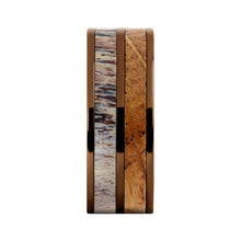 Load image into Gallery viewer, Whiskey Barrel Wood, Real Deer Antler Brown Titanium Wedding Band