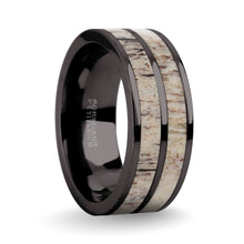 Load image into Gallery viewer, Real Deer Antler Inlay Gunmetal Gray Titanium Wedding Ring