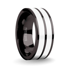 Load image into Gallery viewer, Brushed White Ceramic Inlay Gunmetal Gray Titanium Wedding Ring