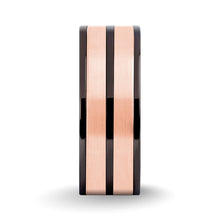 Load image into Gallery viewer, Brushed Rose Gold Tungsten Carbide Inlay Gunmetal Titanium Ring