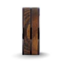 Load image into Gallery viewer, Black Grain Bocote Wood Inlay Gunmetal Gray Titanium Wedding Ring