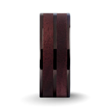 Load image into Gallery viewer, Deep Purpleheart Wood Inlay Gunmetal Titanium Wedding Ring