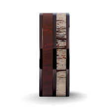 Load image into Gallery viewer, Red Sandalwood, Deer Antler Inlay Gunmetal Titanium Wedding Ring
