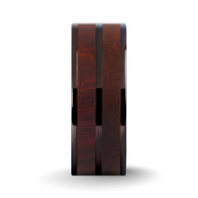 Load image into Gallery viewer, Dark Red Sandalwood Wood Inlay Gunmetal Titanium Wedding Ring